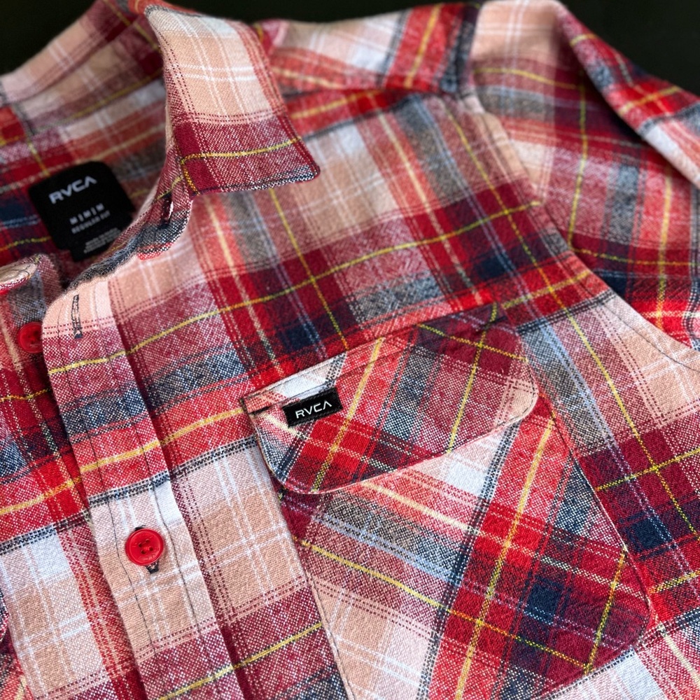 RVCA Men’s Red Plaid Button-Up flannel Shirt